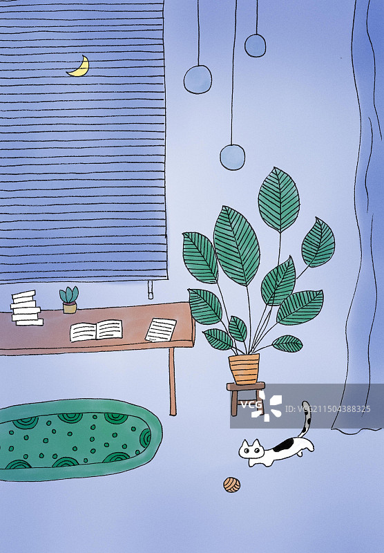 唯美清新手绘插画夜晚图片素材