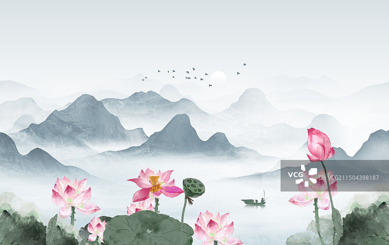 中国风 荷花荷叶立夏插画图片素材