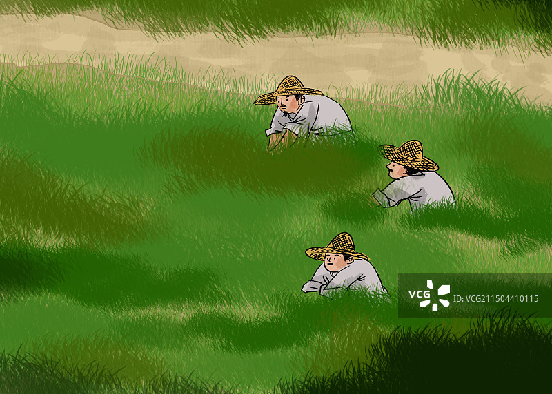 水墨风水墨画中国风新中式古风古典传统文化古装古代古人古时候农村乡村乡下村民农田劳作农民锄草资讯插画图片素材