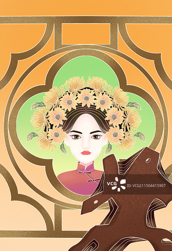 簪花女孩图片素材