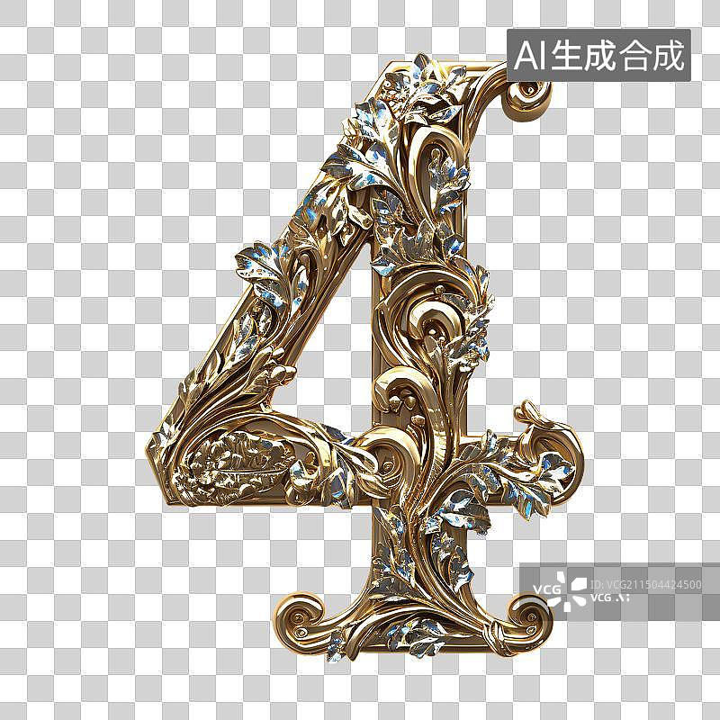 【AI数字艺术】免抠金属纹理数字：4图片素材