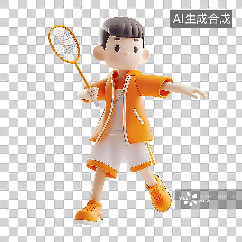 【AI数字艺术】一个男子打在羽毛球卡通3D人物图片素材