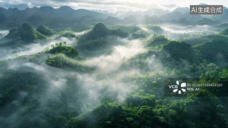 【AI数字艺术】航拍森林图片素材