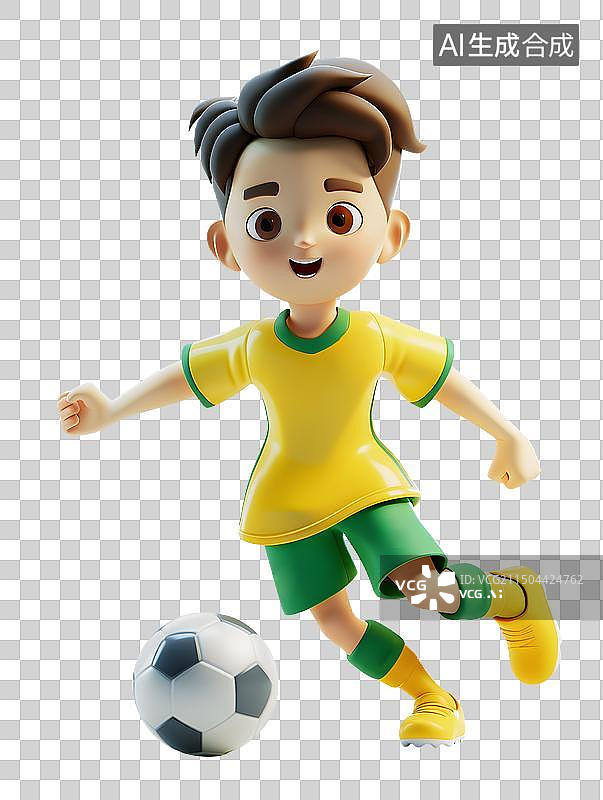 【AI数字艺术】一个男子在踢足球卡通3D人物图片素材