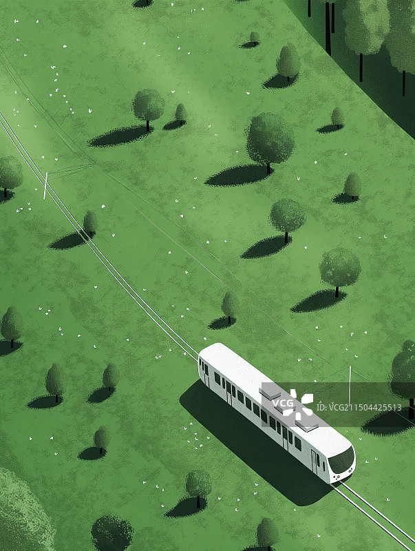 草地上的列车插画图片素材