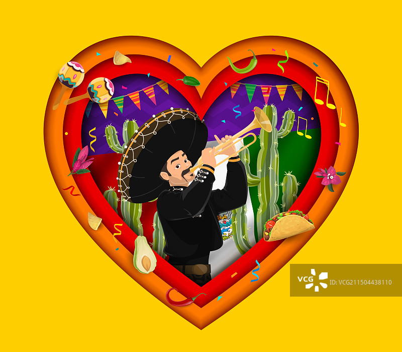 墨西哥万岁：剪纸banner、墨西哥流浪乐队、旗帜和食物图片素材