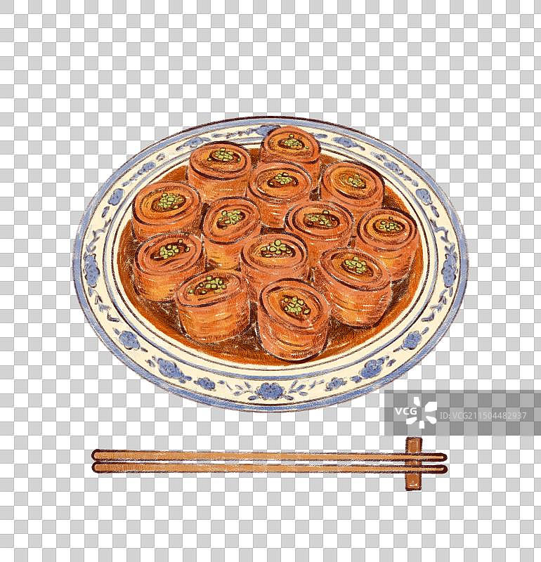 手绘山东特色美食鲁菜九转大肠插画图片素材