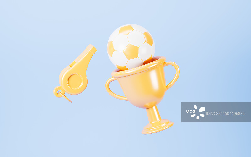 卡通足球和奖杯3D渲染图片素材