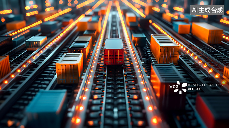 【AI数字艺术】仓储 物流 传送带 纸箱 快递 中转站图片素材