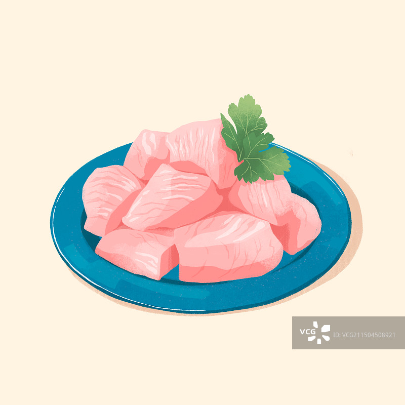 美食食材鸡肉鸡胸肉肉丁肉块手绘插画图片素材