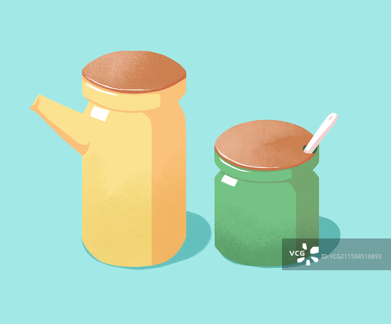 美食食材调料罐酱油盐瓶子罐子陶瓷佐料调料手绘插画图片素材