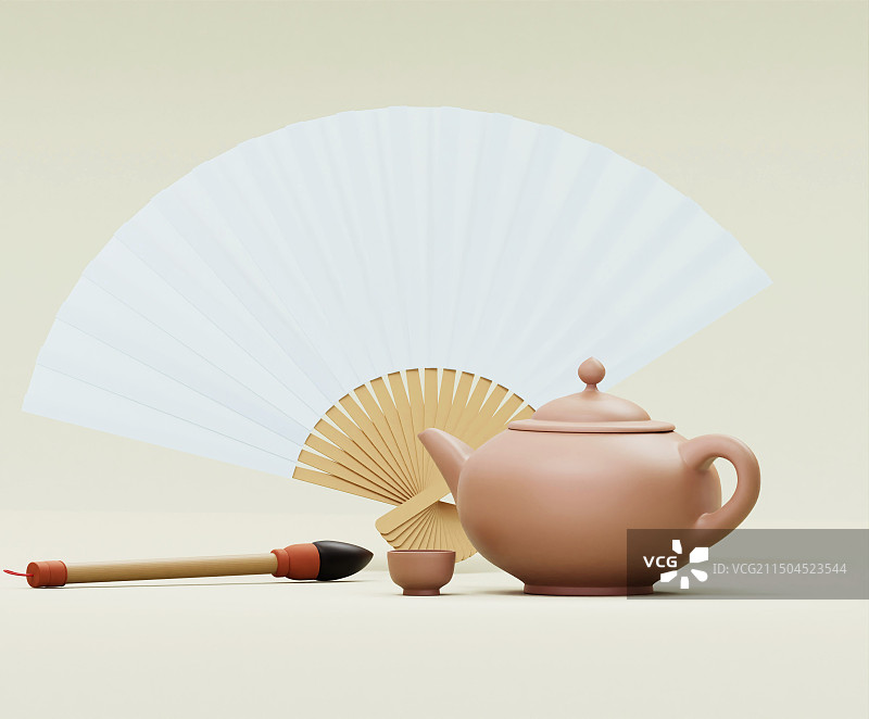 3D渲染中国风传统笔墨茶饮文化图片素材