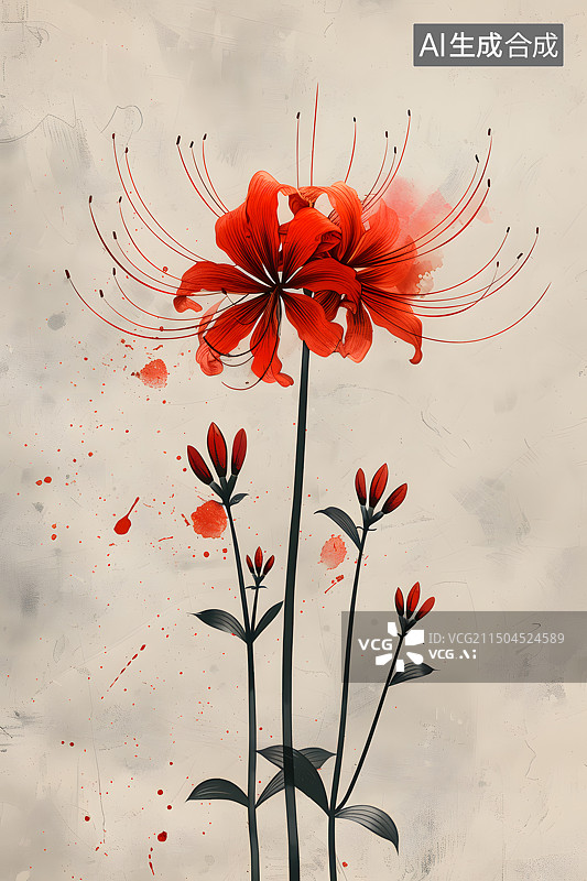 【AI数字艺术】红色彼岸花绘画插图图片素材