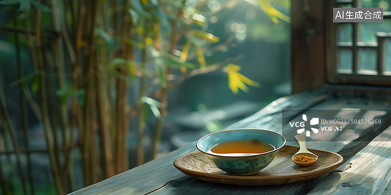 【AI数字艺术】竹林中茶文化传统中国文化图片素材