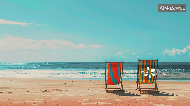 【AI数字艺术】沙滩上的沙滩椅图片素材
