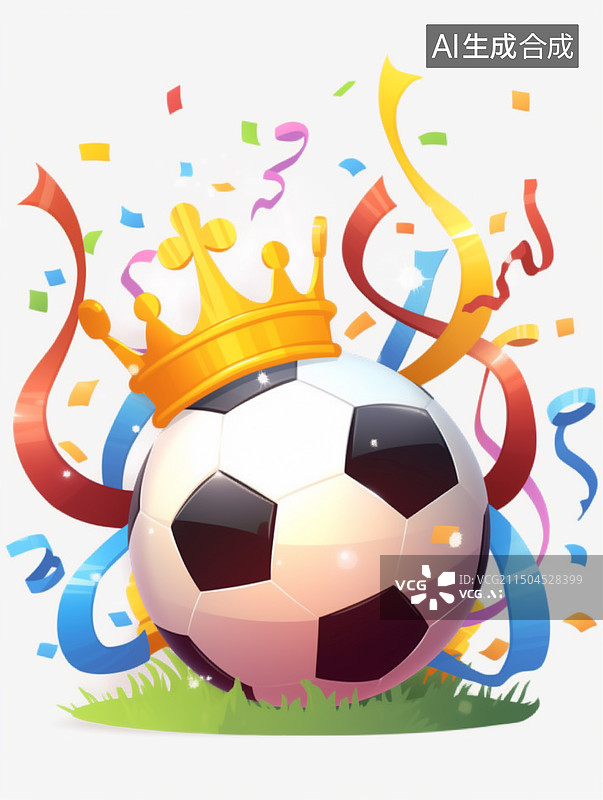 【AI数字艺术】世界杯足球王冠彩带图片素材