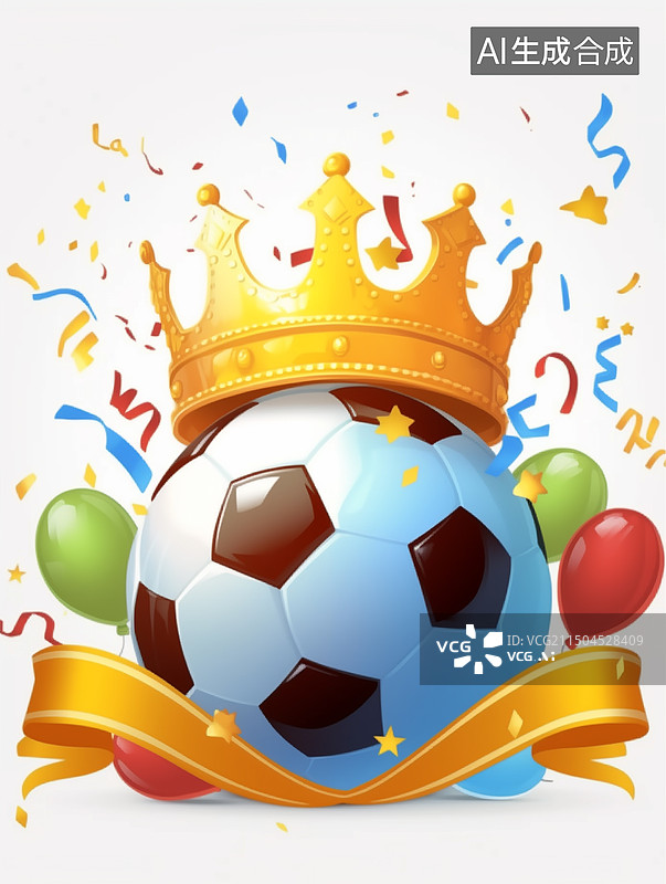 【AI数字艺术】世界杯足球王冠彩带图片素材