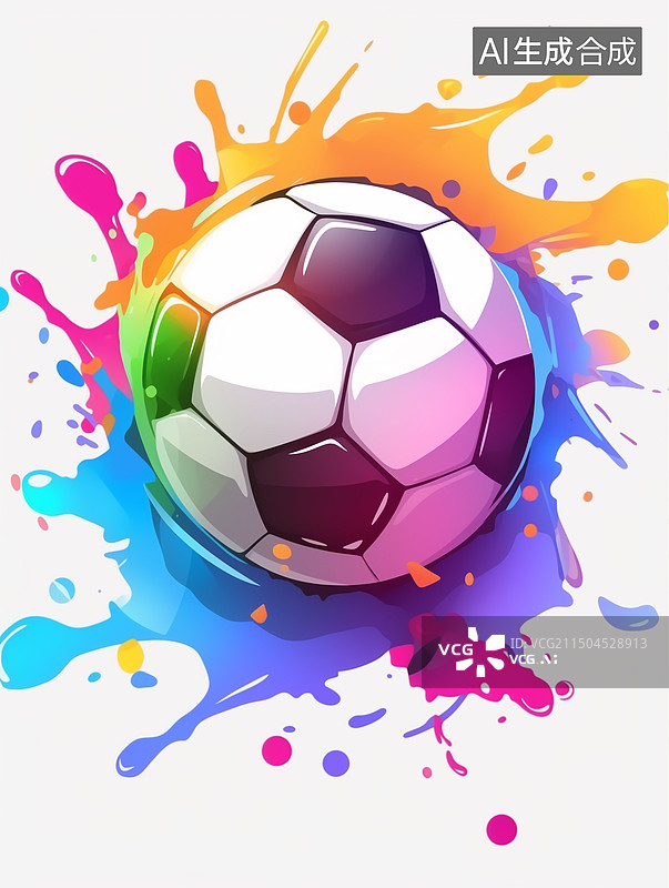 【AI数字艺术】3D足球世界杯彩色泼墨图片素材