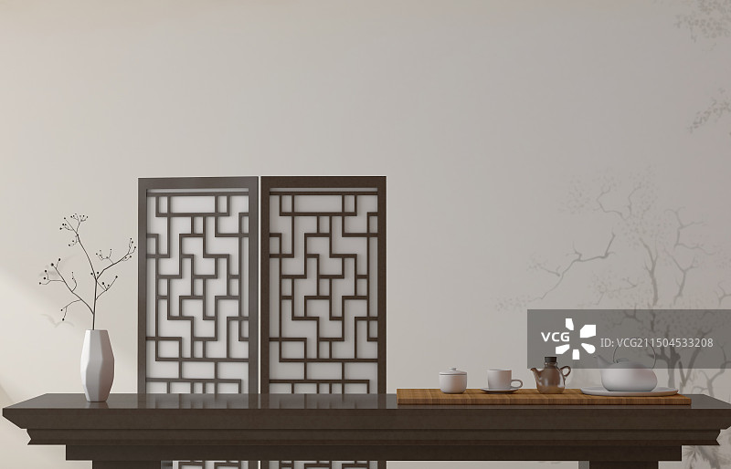 新中式中国风装修客厅背景图片素材