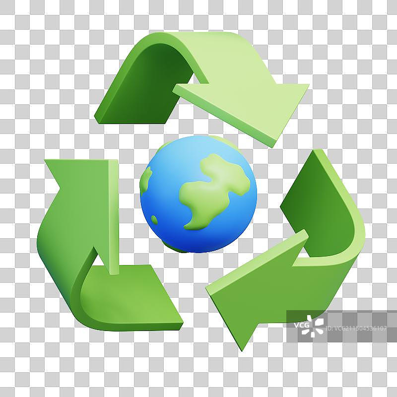 3D环保主题图标地球可回收图片素材