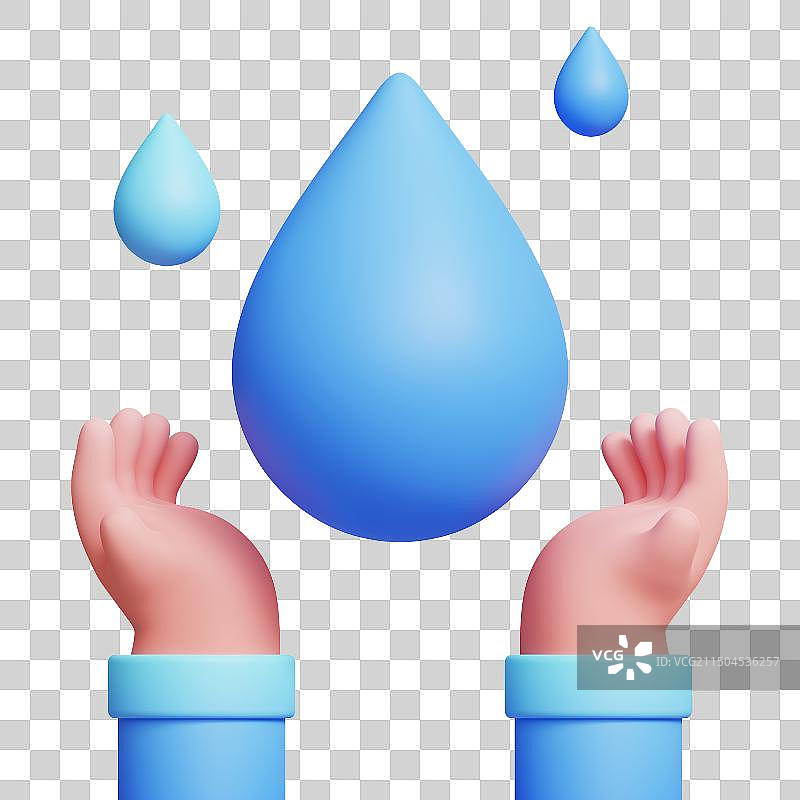 3D环保主题图标手捧水滴图片素材
