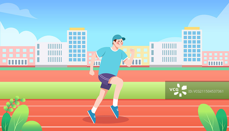 男生在操场上跑步扁平风矢量插画图片素材