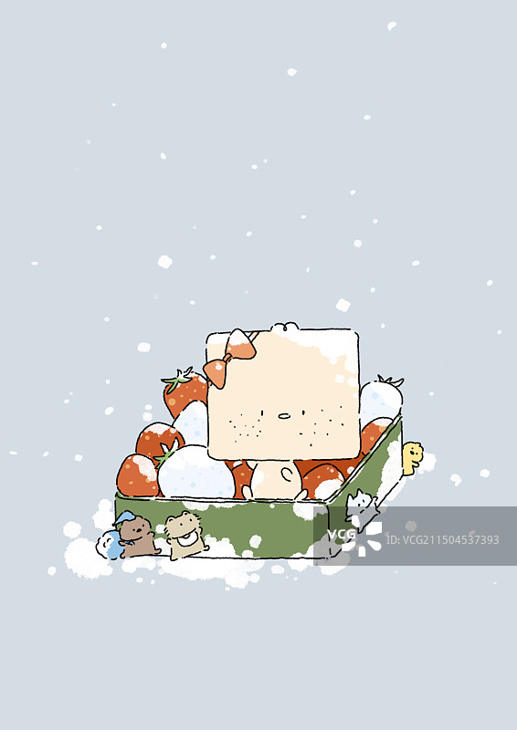 清新可爱草莓盒子插画治愈童趣插画图片素材