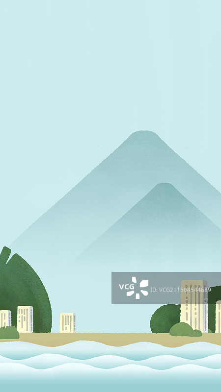山城江景房风景插画图片素材