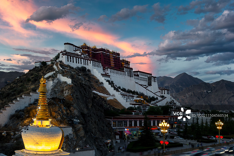 西藏拉萨布达拉宫夕阳景色图片素材