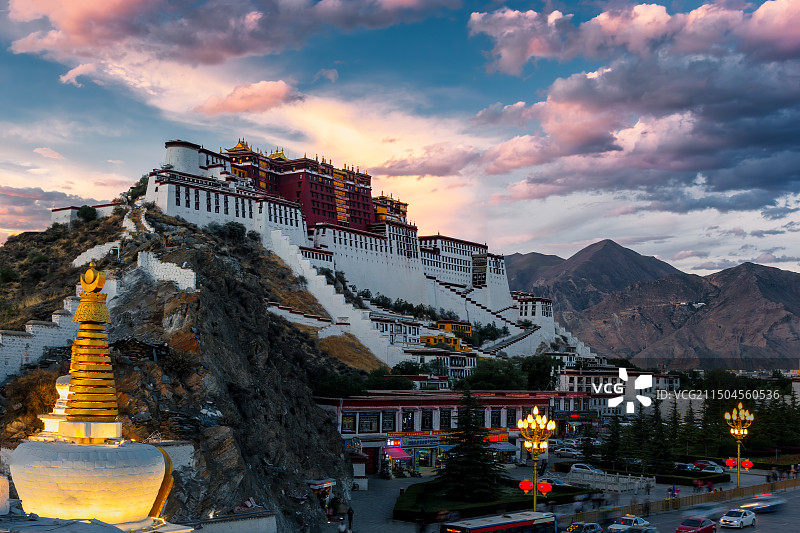 西藏拉萨布达拉宫夕阳景色图片素材