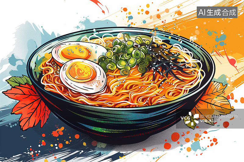 【AI数字艺术】手绘风格-面一碗面条插画图片素材