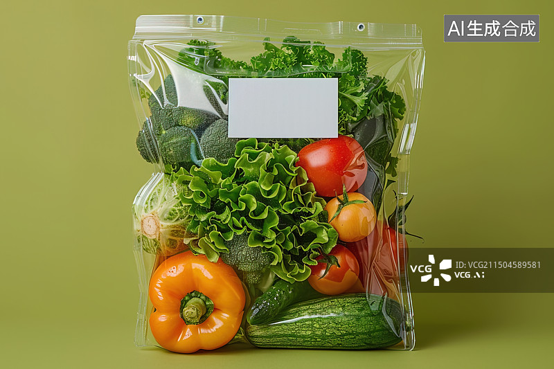 【AI数字艺术】新鲜蔬菜装在保鲜袋中健康饮食的理想选择图片素材