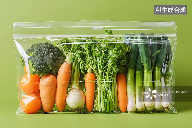 【AI数字艺术】新鲜蔬菜装在保鲜袋中健康饮食的理想选择图片素材