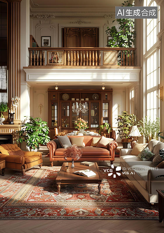 【AI数字艺术】复古室内客厅图片素材