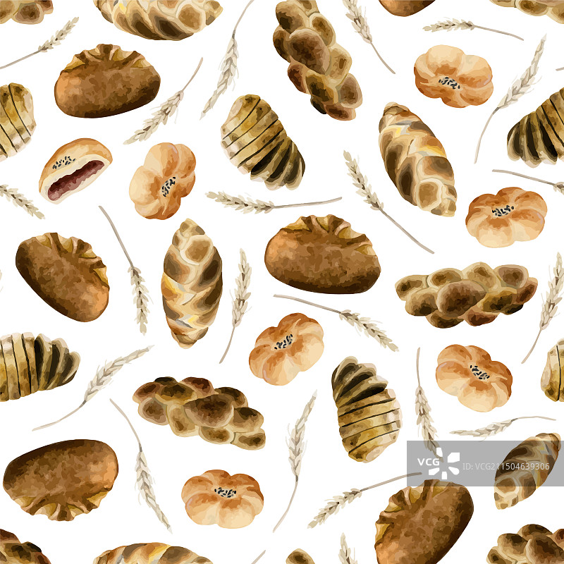 水彩新鲜面包甜面包无缝图案图片素材