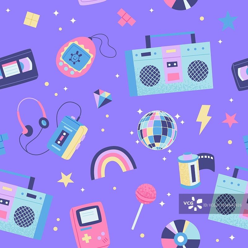 90年代复古无缝可爱亮丽多彩图案图片素材