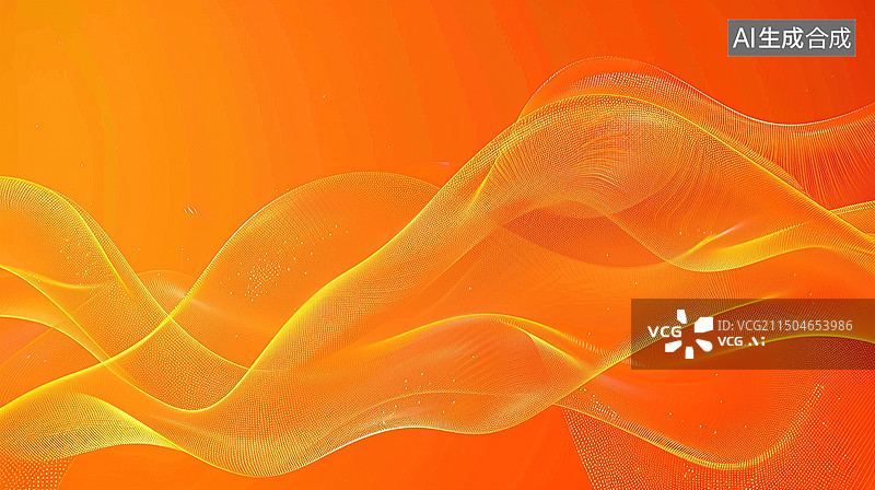 【AI数字艺术】橙色未来感抽象波浪背景带有发光粒子图片素材