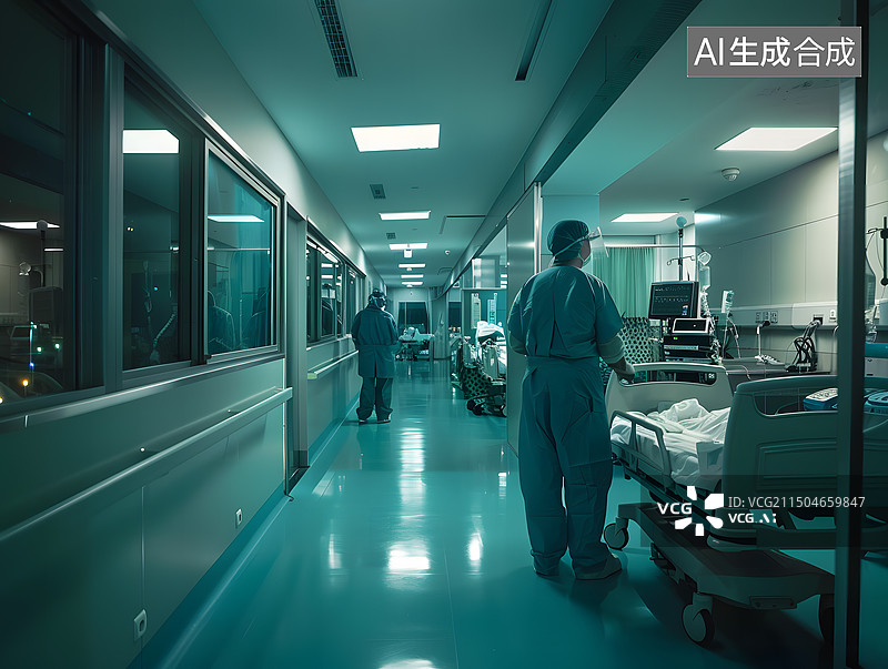 【AI数字艺术】医院里工作到深夜的医生图片素材