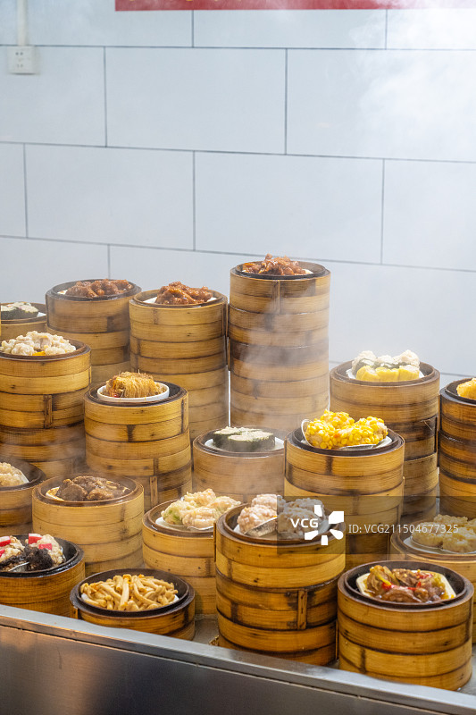 海南老爸茶档口冒热气的美味蒸点图片素材
