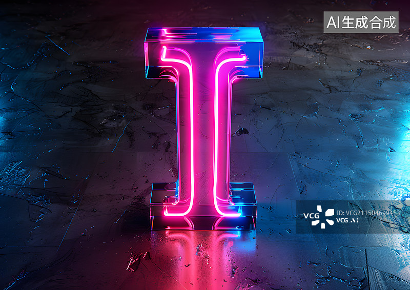 【AI数字艺术】三维立体霓虹英文字母I图片素材