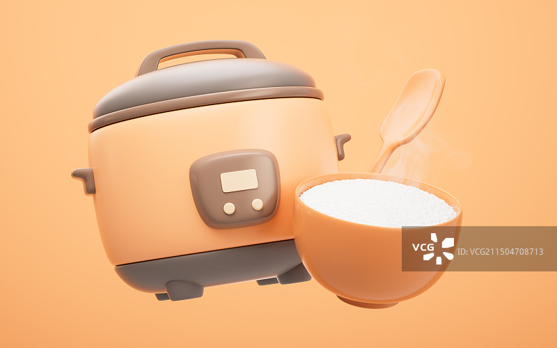 卡通厨房电器电饭锅三维渲染图片素材