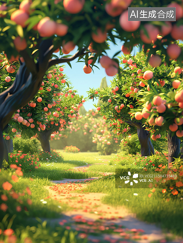 【AI数字艺术】3D卡通桃园图片素材