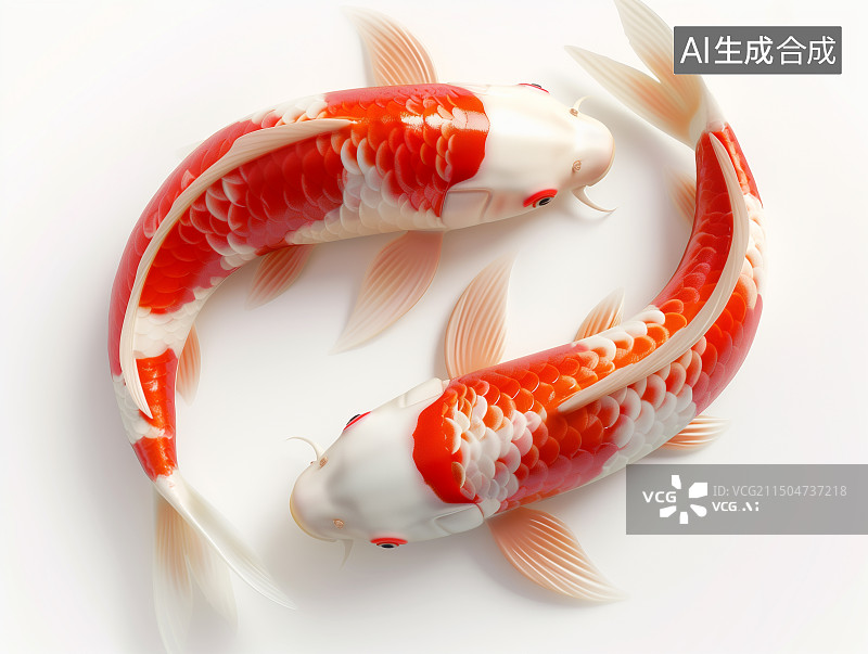 【AI数字艺术】白色背景下的太极图案的金鱼锦鲤图片素材