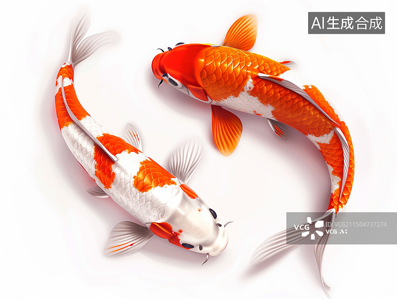 【AI数字艺术】白色背景下的太极图案的金鱼锦鲤图片素材