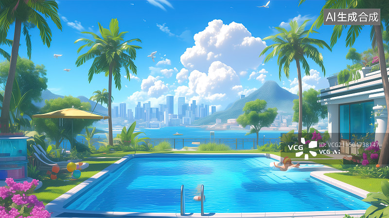 【AI数字艺术】梦幻游泳池图片素材
