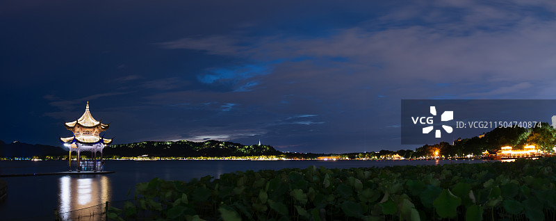 杭州西湖夏天夜晚荷花风光图片素材