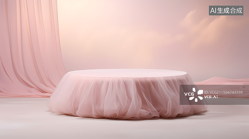 【AI数字艺术】薄纱覆盖的美妆产品展示台图片素材
