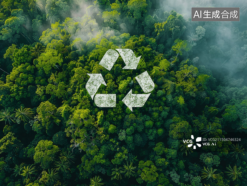 【AI数字艺术】航拍视角迷雾下的森林图片素材