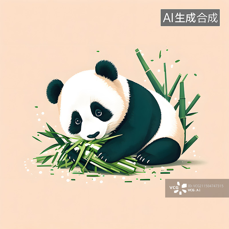 【AI数字艺术】可爱的大熊猫，卡通大熊猫吃竹子图片素材