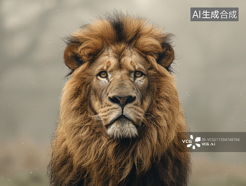 【AI数字艺术】一只野外的雄狮正面特写摄影图图片素材